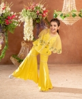 Dilkush-Embroidered Vortex Yellow Sharara Cape Set Of 4