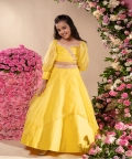Afsoon-Embroidered Vegan Silk Yellow Blouse Lehenga Set Of 2 