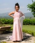 Delilah-Embroidered German Satin Pink Gown 