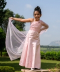 Delilah-Embroidered German Satin Pink Gown 