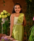 Sanobar-Embroidered German Satin Green Drape Saree Blouse Set Of 3 