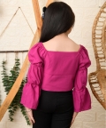 Off Shoulder Solid Full Sleeve Hip Length Top