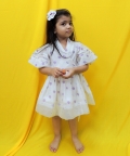 Offwhite And Purple Polka Handblock Printed Dress