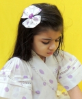 Offwhite And Purple Polka Handblock Printed Dress