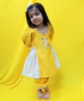 Offwhite And Yellow Polka Handblock Suit Printed Set