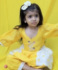 Offwhite And Yellow Polka Handblock Suit Printed Set