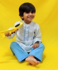 Offwhite Blue Checks Kurta With Pajama 