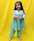 Offwhite & Green Polka Dot & Checks Handblock Kurta Set 
