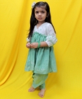 Offwhite & Green Polka Dot & Checks Handblock Kurta Set 