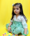 Offwhite & Green Polka Dot & Checks Handblock Kurta Set 
