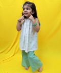 Offwhite & Green Polka Dot Handblock Halter Top & Pant Set