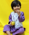 Offwhite & Purple Polka Dot Handblock Jacket Kurta Set 