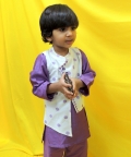 Offwhite & Purple Polka Dot Handblock Jacket Kurta Set 
