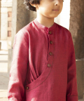 Dhara Candy Red Linen Dress With Kantha Hand-Embroidery