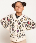 One Friday Off White Animal Printed Sweater For Kids Girls