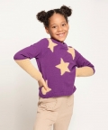 One Friday Purple Star Print Sweater For Kids Girls
