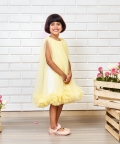 Yellow Pompom Flared Dress