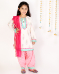 Peacock Feather Print Kurta Set For Girls