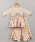 Pink Peplum And Polka Bell Sharara Set