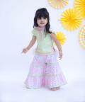Pista Green Kurti With Pink Printed Sharara
