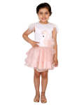 White Base With Peach Satin Flamingo Applique Top And Silk Organza Ruffle Skirt