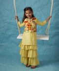 Yellow Sharara Set With Yellow Floral Print Jacket