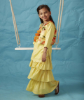 Yellow Sharara Set With Yellow Floral Print Jacket