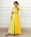 Three Colour Shaded Crop Top Skirt Set