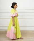 Three Colour Shaded Crop Top Skirt Set