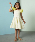 Off Shoulder Crochect Swirly Dress-Yellow