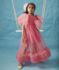 Candy Pink Frilly Sleeve Gathered Dress