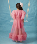 Candy Pink Frilly Sleeve Gathered Dress