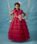 Punch Pink Tiered V-Neck Gown