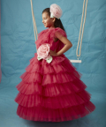 Punch Pink Tiered V-Neck Gown