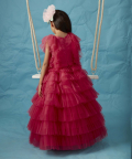 Punch Pink Tiered V-Neck Gown