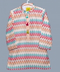 Peach Multicolor Zig Zag Printed Kurta And Peach Pant
