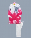 Grey Pink Tie & Dye Kurta With Button And Off White Pant