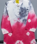 Grey Pink Tie & Dye Kurta With Button And Off White Pant
