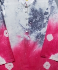Grey Pink Tie & Dye Kurta With Button And Off White Pant