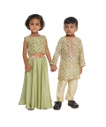 Small Geometric Floral Green Kurta Set