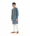 Royal Blue Allover Paisley Print Kurta With Seq Patti Detailing