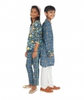 Royal Blue Allover Paisley Print Kurta With Seq Patti Detailing