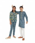Royal Blue Allover Paisley Print Kurta With Seq Patti Detailing