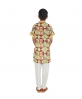 Green Geometric Printed Kurta With Maroon Details