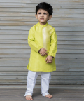 Lime Green Brocade Half Yoke Set