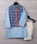 Blue Ikat With Blue Kurta Bandi Set
