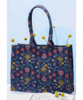 Navy Spring Print Canvas Tote Bag