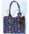 Navy Spring Print Canvas Tote Bag