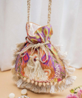 African Print Multi Colour Crepe Embroidered Potli