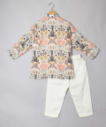 Multi Colour Floral Printed Kurta With Attached Jacket And Pyjama